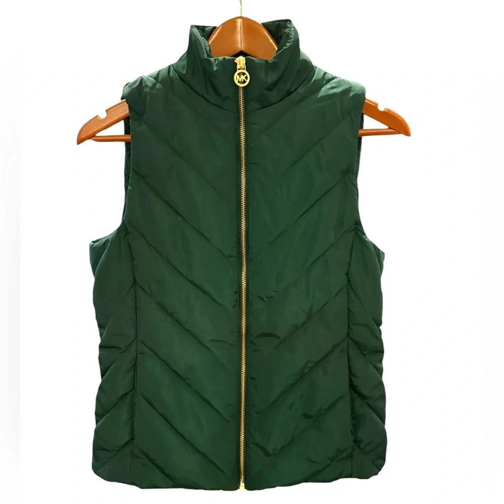 MICHAEL Michael Kors NWT Green Chevron Ski Vest in Sz XS - Picture 4 of 9